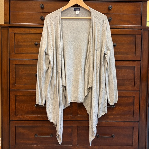 Basic Editions Sweaters - Basic Editions Womens Gray Cardigan XL Cotton Open Front Drapey Crochet Detail